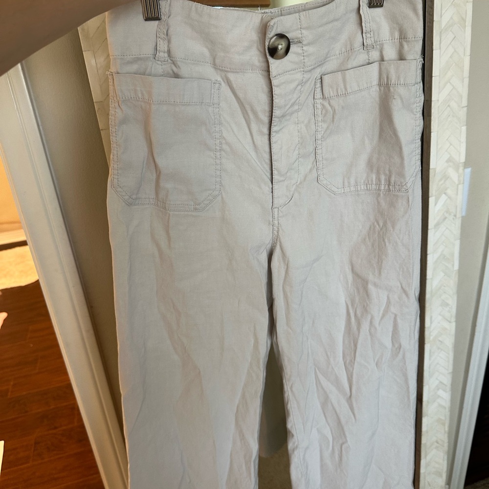 Anthropologie Colette Linen Wideleg Cream Trousers - Picture 5 of 10